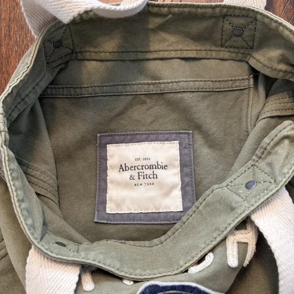 Abercrombie & Fitch Tote Bag Womens Medium Green Canvas Logo Patch Embroidered